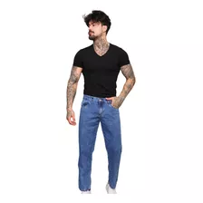 Calça Masculina Tradicional Jeans Clara Manchada Boca Larga