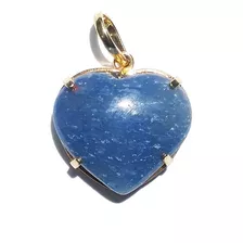 Pingente Coração Pedra Quartzo Azul Natural Folheado A Ouro