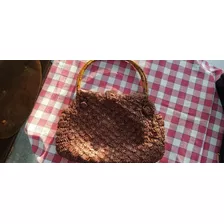 Cartera Rafia De Nylon Forrada Vintage Hecha A Mano