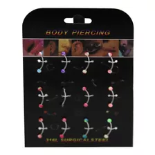 Piercing Microbanana Acero Uv Rayas 1,2x12x3mm 12 Unds 1disp Color Mix De Colores