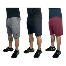 Kit 3 Short Moletom Liso Com Amarração Treino Academia 