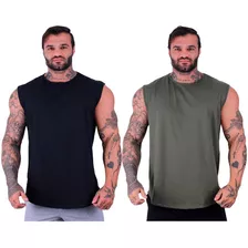 Kit 2 Regatas Machão Longline Masculina Lisas Cores Básicas