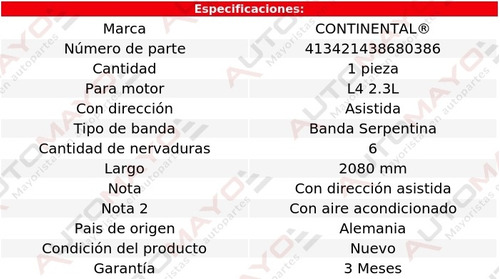 Banda Acc 2080 Mm Continental B2300 L4 2.3l Mazda 95-97 Foto 4