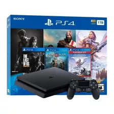 Sony Playstation 4 Slim 1tb Mega Pack: The Last Of Us Remastered/god Of War/horizon Zero Dawn Complete Edition Cor Preto Onyx