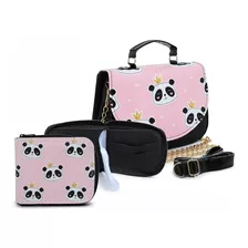 Kit Bolsinha De Panda Minibag Maleta Com Carteira Infantil