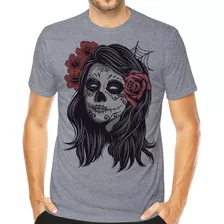 Camiseta Caveira Mulher Halloween Mexicana Camisa Masculina