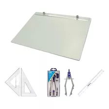 Kit Desenho Técnico A3 Acrílico Par Esquadro 32cm Régua 30