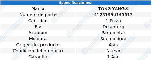 (1) Defensa Delantera S/mold Tong Yang E280 Del 2007 Al 2009 Foto 2