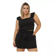  Conjunto Feminina Plus Size Cropped Short Saia G1~g3