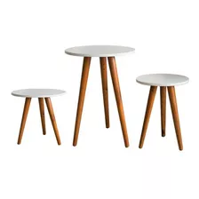 Trio De Mesa De Canto De Apoio Para Sofa Sala Pés De Madeira