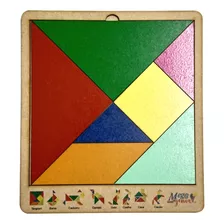 Brinquedo Educativo Tabuleiro Tangram Madeira Cru Quantidade De Peças 7