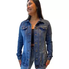 Jaqueta Alongada Feminina Oversized Jeans Acinturada 