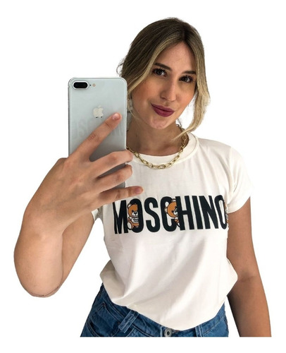 Blusa T-shirt Luxo Camiseta Feminina Estampada - Moschino