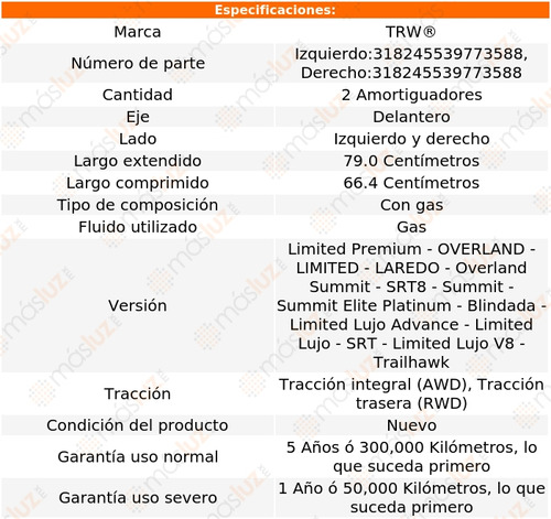 2- Amortiguadores Gas Delanteros Grand Cherokee 11/18 Trw Foto 2