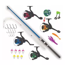 Kit Pesca Vara Flexível 1,50m + Molinete Com Linha + Itens