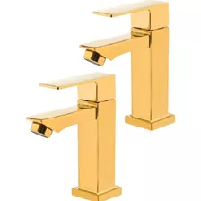 Combo Duas Torneiras Banheiro Pia Lavabo Luxo Metal Dourada