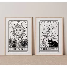 Set X2 Cuadros 18x24 Cm. Completos Luna Y Sol Cartas Tarot 