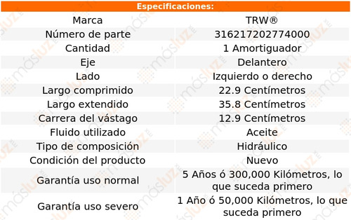 1- Amortiguador Hidrulico Delantero Izq/der Gto 64/73 Trw Foto 2