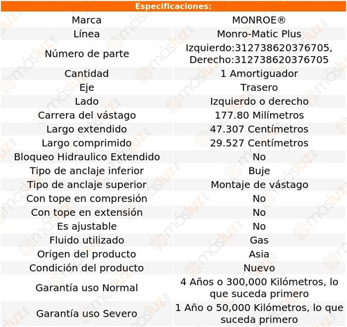 (1) Amortiguador Trasero Monro-matic Plus Gas Passport 98/02 Foto 3