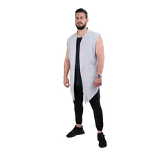 Cardigan Casaco Moletom Casual Masculino Sobretudo Sem Manga