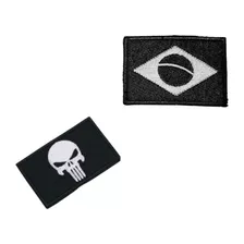 Kit Patch Bordado Caveira Justiceiro Bandeira Brasil Negativ