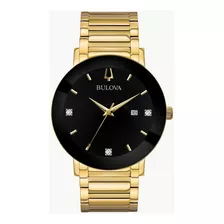 Reloj Bulova Diamond Con 3 Diamantes 97d116 Tienda Oficial Color De La Correa Dorado Color Del Bisel Negro Color Del Fondo Negro