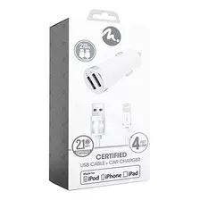 Cargador De Auto Fifo Doble Usb 2,1a Cable Lightning Mfi - S