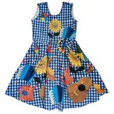 Vestido Infantil De Festa Junina Xadrez Azul Tam 8 Ao 10