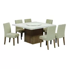 Conjunto Mesa Com 6 Cadeiras Tampo Giratório Amsterdã Cedro