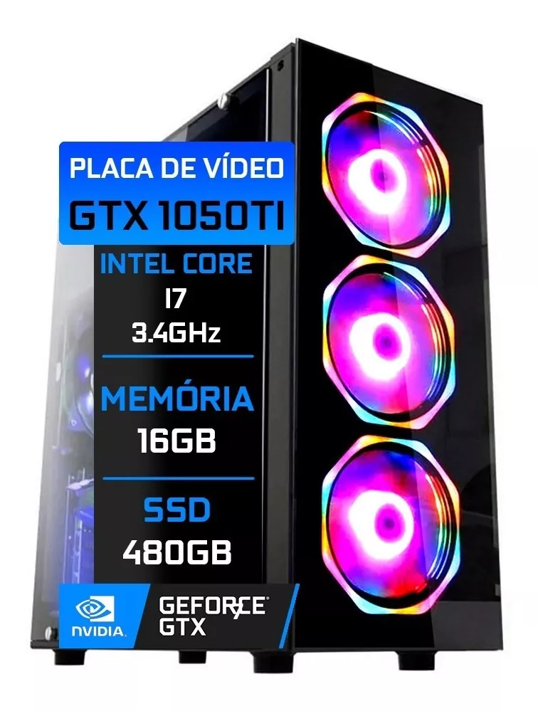 Pc Gamer Fácil Intel Core I7 16gb Gtx 1050ti Ssd 480gb 500w