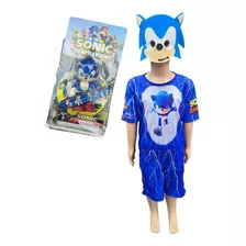 Fantasia Infantil Menino Sonic Com Máscara E.v.a Curto