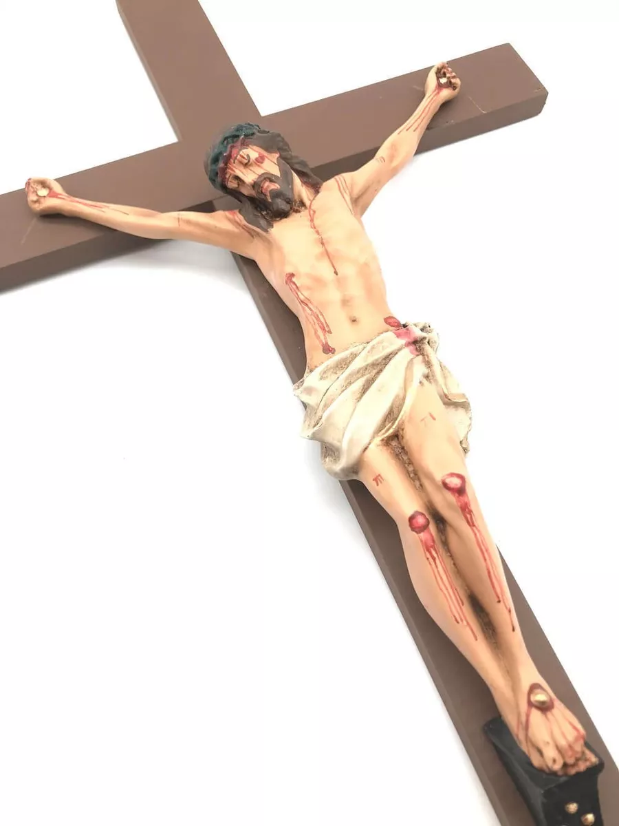Crucifixo De Parede Cristo Resina Grande 58 Cm