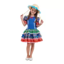 Vestido De Festa Junina Caipira Infantil C/ Chapéu 2 Ao 12