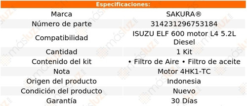 Isuzu Elf 600 4 Cil 5.2l 06-20 Pack De Filtros Sakura Foto 2