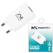 Carregador Tomada Usb 2.4a Rápido Portátil Branco