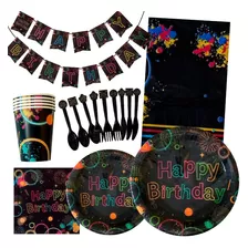 Kit Completo De Fiesta Hbd Neón Para 16 Personas