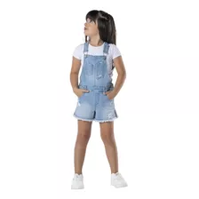 Jardineira Mania Kids Jeans Infantil Juvenil Menina Elegante