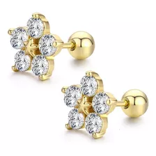 Aretes Broqueles Flor Swarovski Oro 14k Lam Bolita Niña Bebé