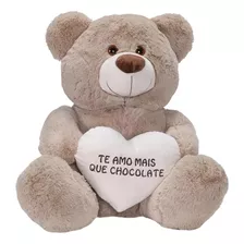 Urso De Pelúcia Teddy Marfim 55cm Coração Romântico Namorada