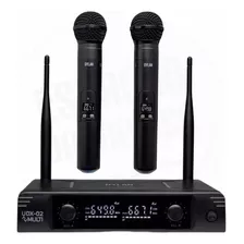 Microfone Sem Fio Duplo Dylan Udx-02 Multi Uhf 30 Canais Cor Preto