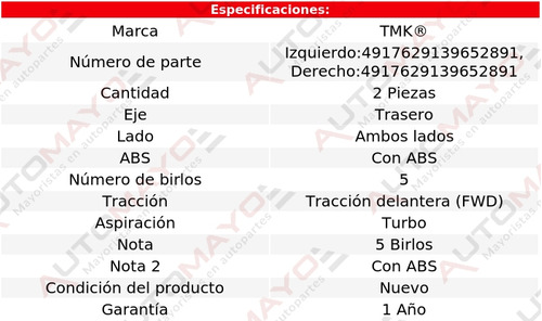 2) Mazas Traseras Con Abs Tmk A5 L4 2.0l Audi 2010-2016 Foto 2