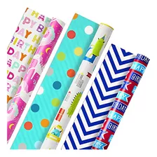 Hallmark Reversible Kids Birthday Wrapping Paper, Monsters A