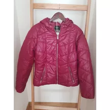 Campera Importada Bershka Puffer Con Capucha Bordó Talle S