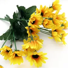 2 Buques De Mini Girassol Artificial Com 21 Flores 