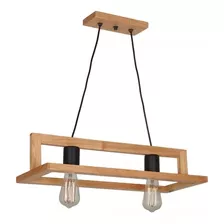 Colgante 2 Luces Iberico Madera Y Negro Vintage Apto Led Cx