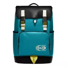 Mochila Coach Track Backpack Leather Color Block Negro/verde - Original Y Nueva 