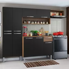 Armário De Cozinha Compacta Completa Madesa Emilly Top Com Armário E Balcão Cor Rustic/preto