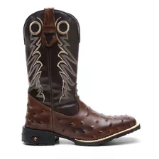 Bota Botina Texana Masculina Country Couro Exótico Avestruz 