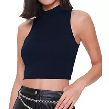 Blusinha Feminina Top Cropped Regata Gola Alta Viscolycra