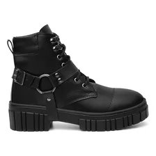 Bota Coturno Feminino Tratorado C/ Detalhe Preto Liso